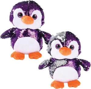 Forest & Twelfth Kids Reversible Sequin Penguin Stuffed Animal – Cute and Cuddly Stuffed Animal Toys for Kids, Babies, and Toddlers Change Sequin Options (Purple/Silver)