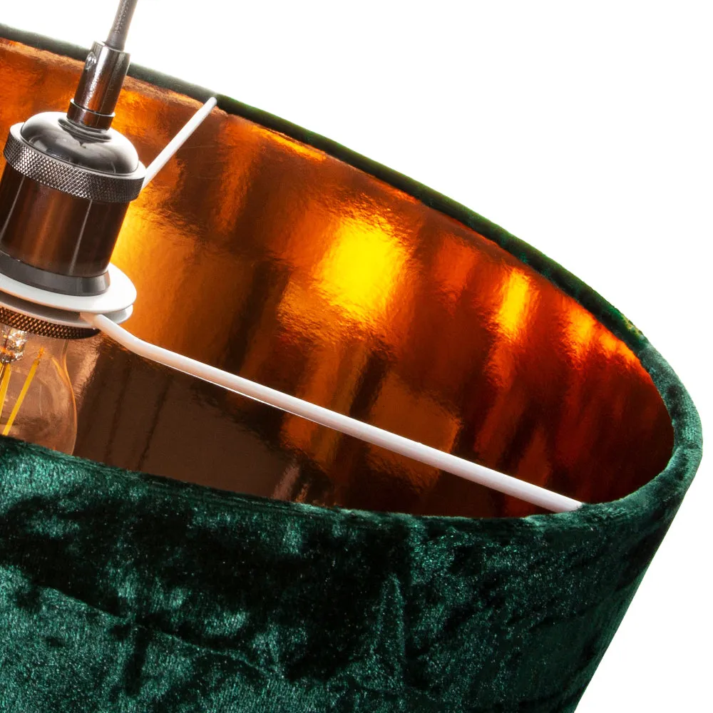 Forest Green Crushed Velvet 16" Floor/Pendant Lampshade with Shiny Copper Inner