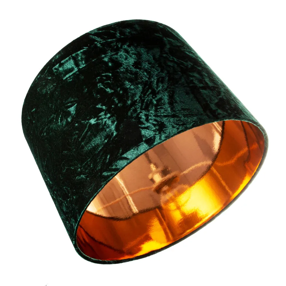 Forest Green Crushed Velvet 16" Floor/Pendant Lampshade with Shiny Copper Inner
