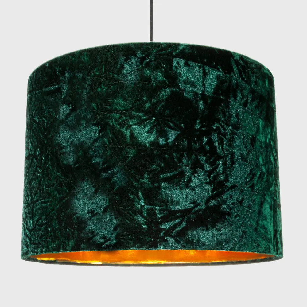 Forest Green Crushed Velvet 16" Floor/Pendant Lampshade with Shiny Copper Inner