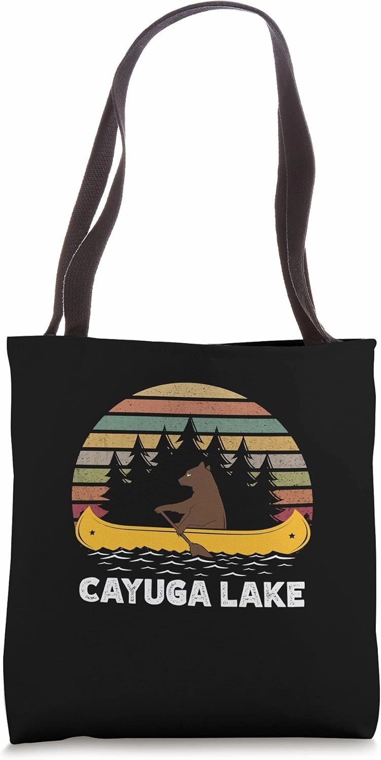 Fort Peck Lake Vintage retro sunset Bear Canoe outdoor Tote Bag