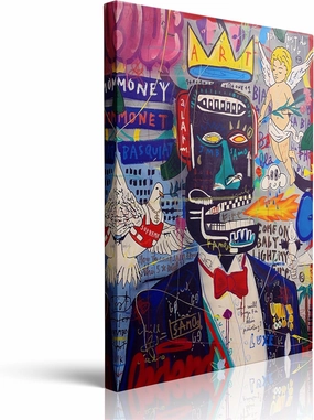 Framed Banksy Funky Graffiti Basquiat Canvas Wall Art - Cool Teen Boys Game Room Colorful Painting Wall Decor Prints For Bedroom,living Room Home Office Artwork Ready To Hang (12''x16'')