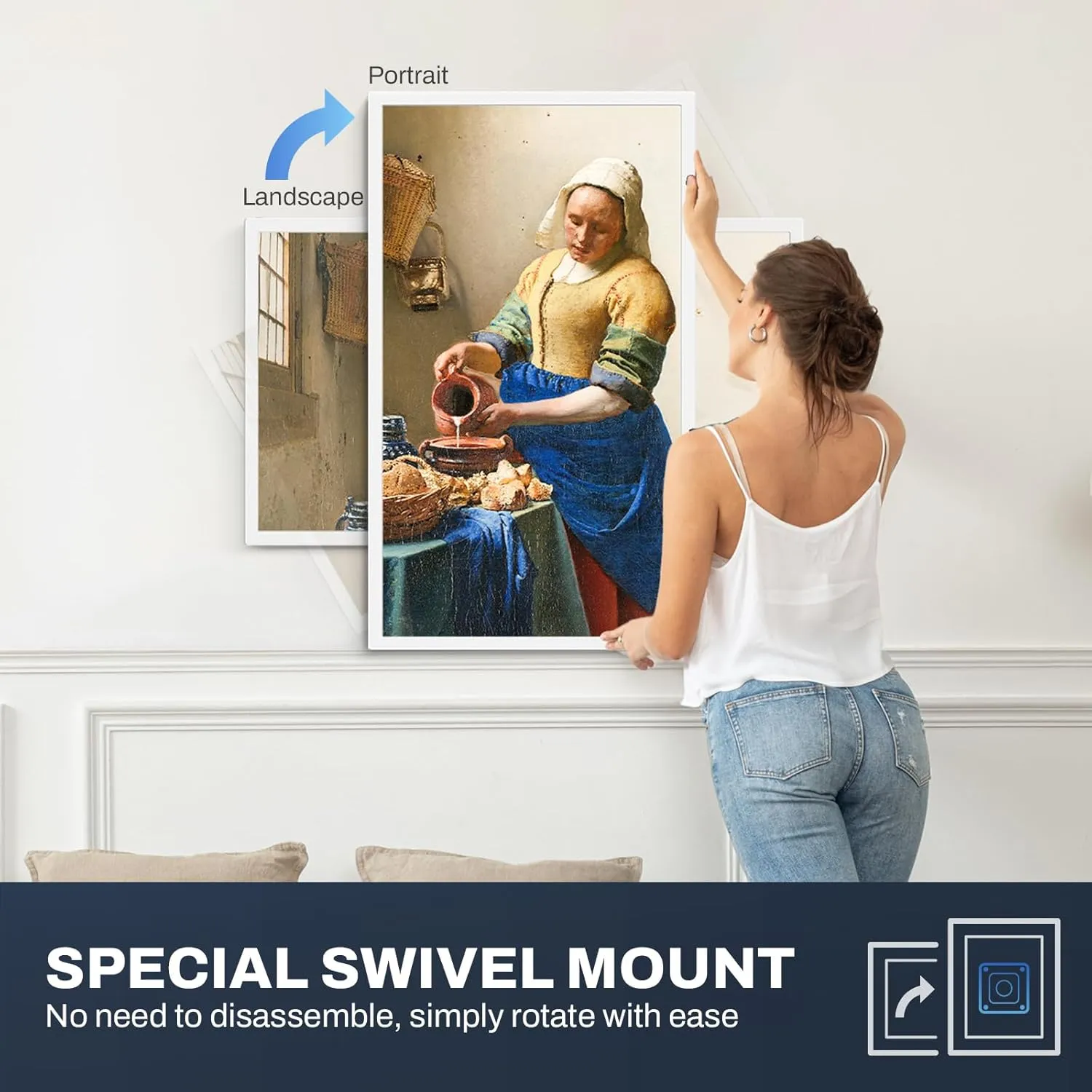Frameo 32 Inch Extra Large Digital Picture Frame Touchscreen, 64GB FHD IPS WiFi Digital Photo Frame, Wall-Mountable Auto-Rotate, Share Photo/Video via Apps/Email, USB/Mirco SD, White