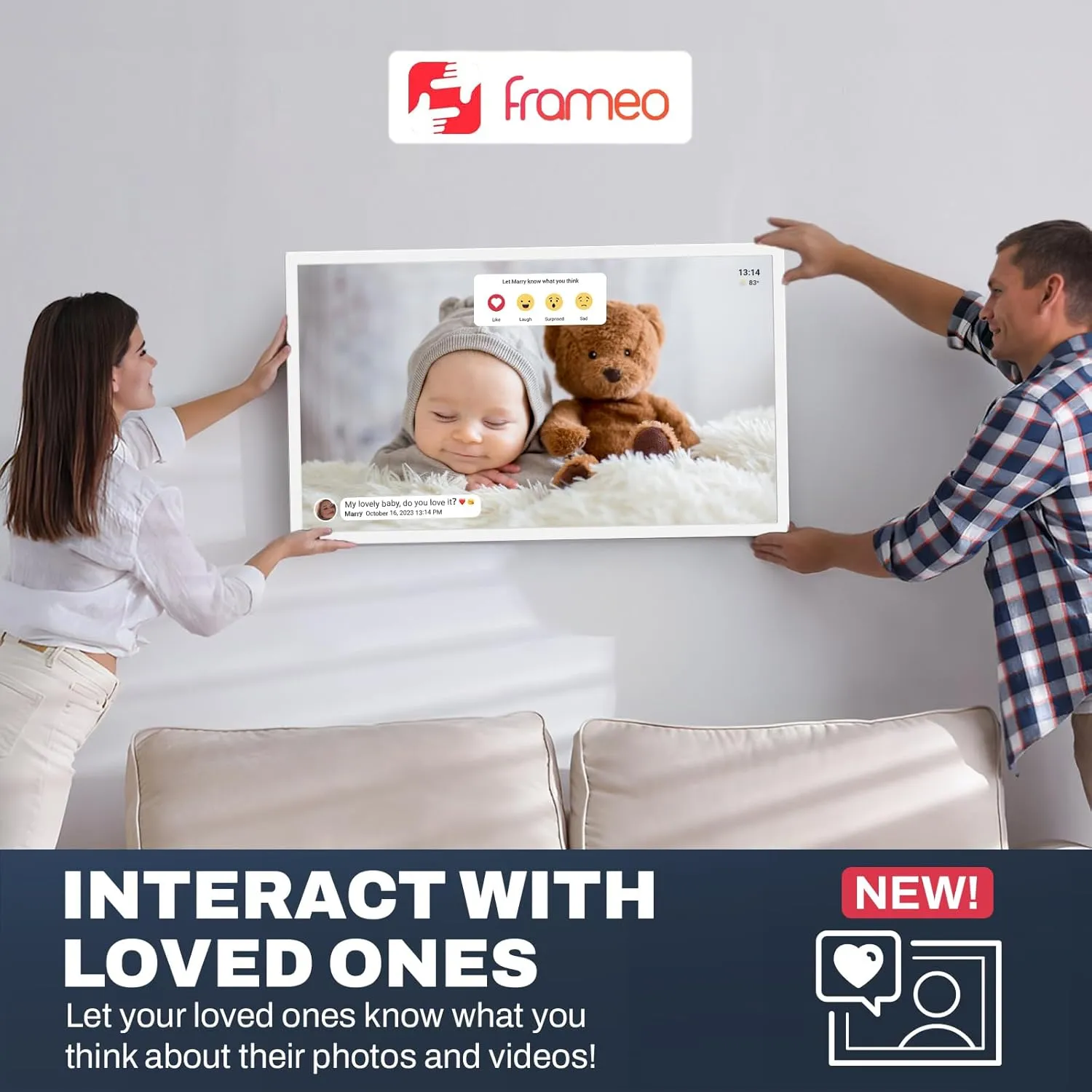 Frameo 32 Inch Extra Large Digital Picture Frame Touchscreen, 64GB FHD IPS WiFi Digital Photo Frame, Wall-Mountable Auto-Rotate, Share Photo/Video via Apps/Email, USB/Mirco SD, White