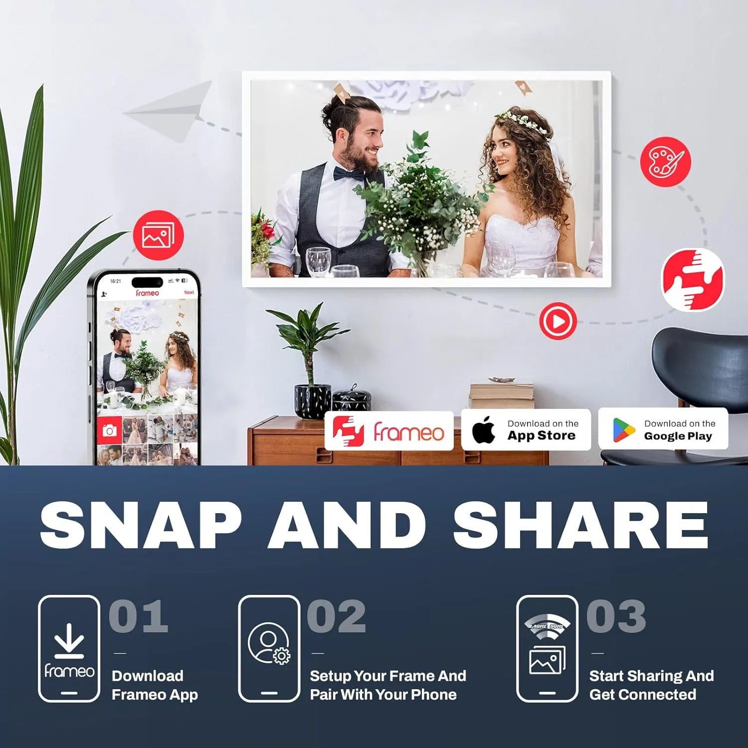 Frameo 32 Inch Extra Large Digital Picture Frame Touchscreen, 64GB FHD IPS WiFi Digital Photo Frame, Wall-Mountable Auto-Rotate, Share Photo/Video via Apps/Email, USB/Mirco SD, White