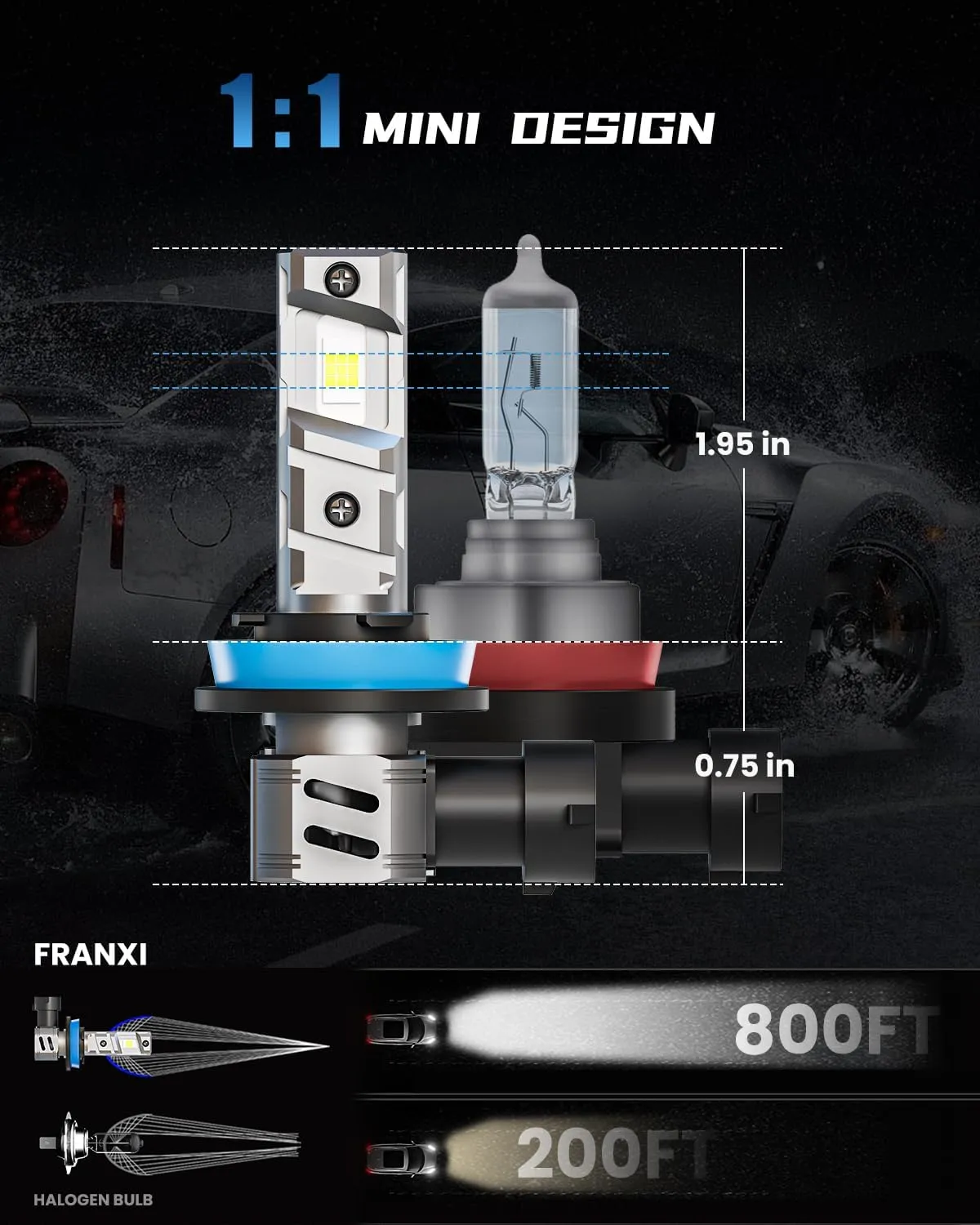 FRANXI 9005/HB3 H11/H8/H9/H16 Bulbs Combo Fog Lights, 120W Super Bright 6000K Cool White, 1:1 Design with Cooling Fan, Plug and Play, Pack of 4