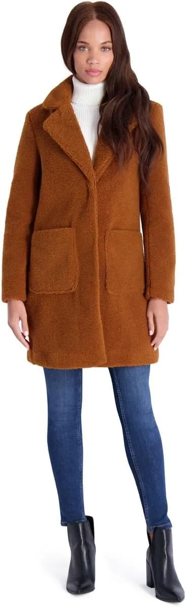 French Connection Women's Faux Shearling Teddy Lapel Midi Coat