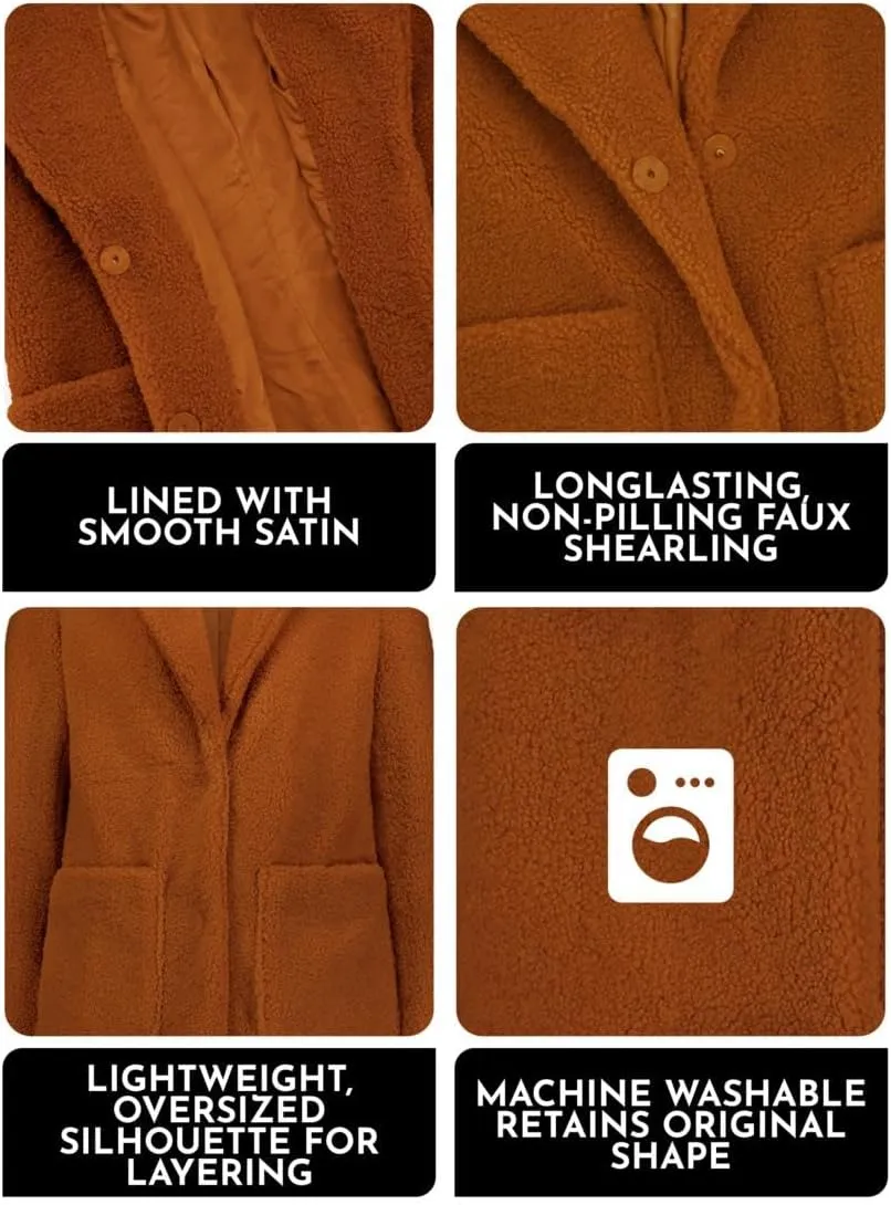 French Connection Women's Faux Shearling Teddy Lapel Midi Coat