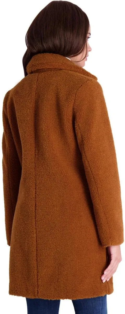 French Connection Women's Faux Shearling Teddy Lapel Midi Coat
