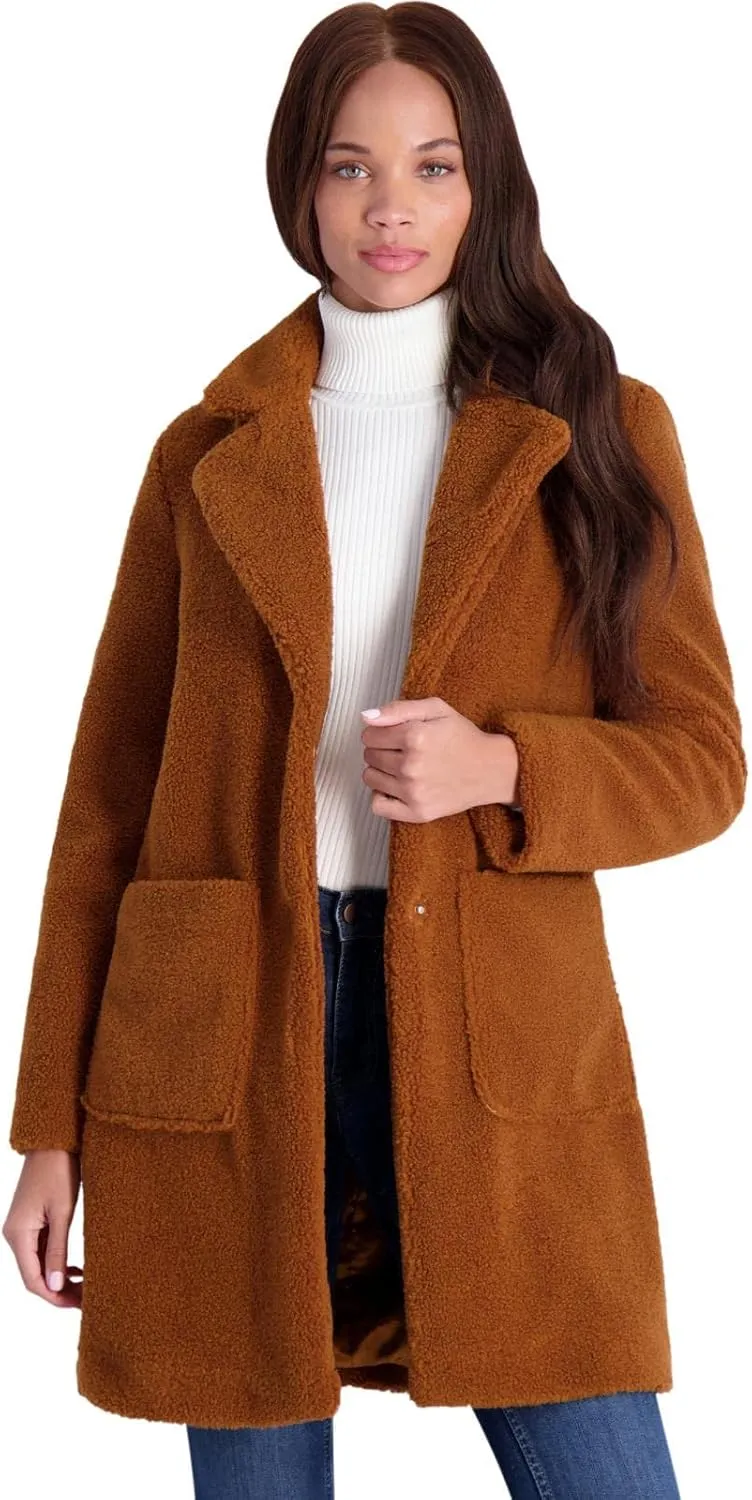 French Connection Women's Faux Shearling Teddy Lapel Midi Coat