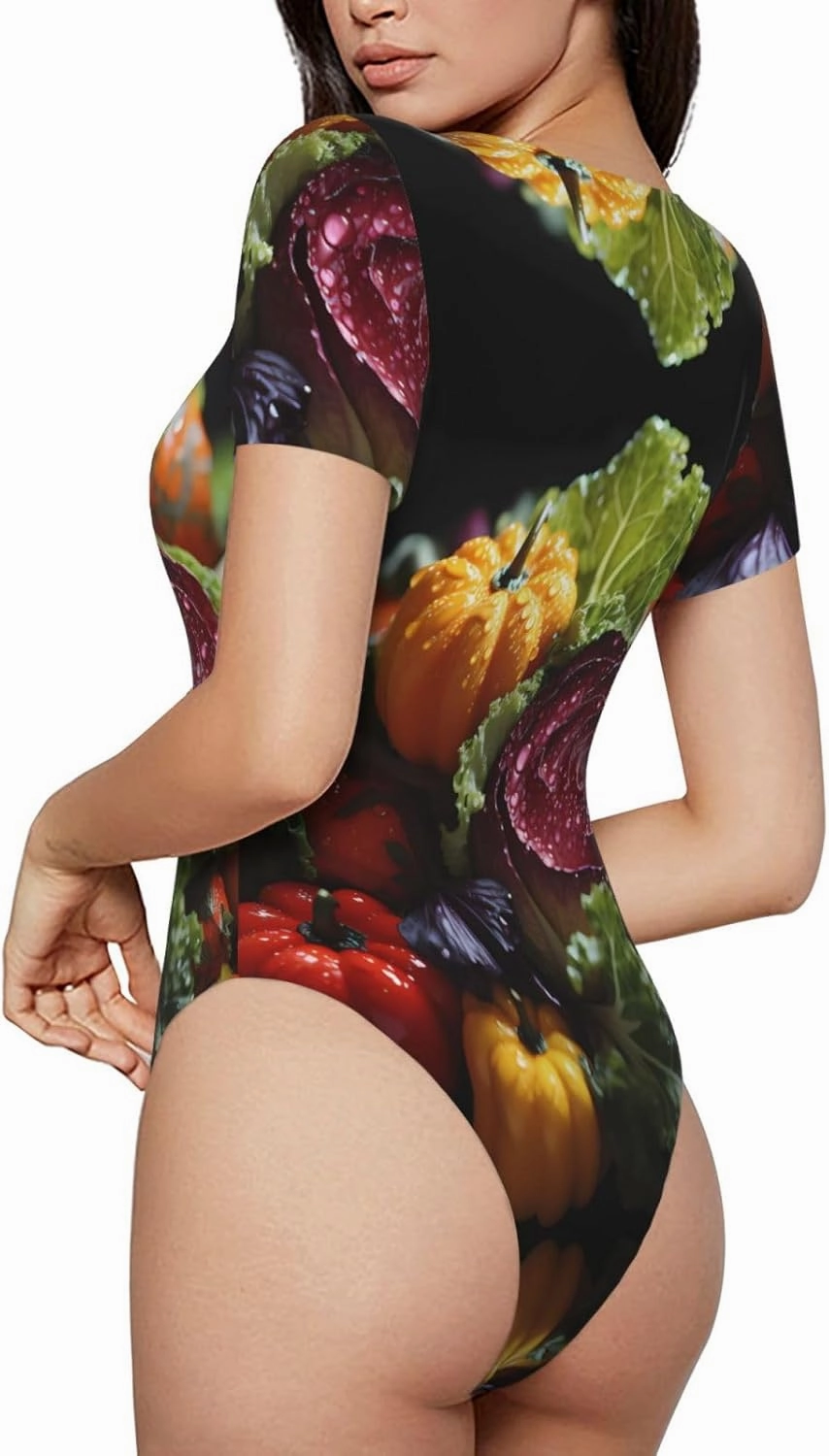 Fresh Cabbage Printed women's short-sleeved tights - fashionable round-neck slim home clothes, sizes S-XXL,