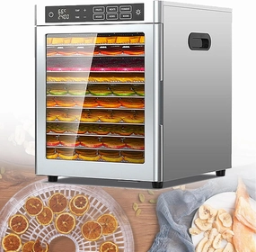 Fruit Vegetable Dryer, 10-Layer Stainless Steel Food Dehydrator, 24H/30-85C Timer, Glass Perspective Window, Built-in LED, Double Layer Insulation