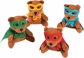 Fun Express Superhero Stuffed Animal Bears for Kids - Bulk Set of 12 Super Bear Plush Toys - Gifts, Handouts and Party Favors