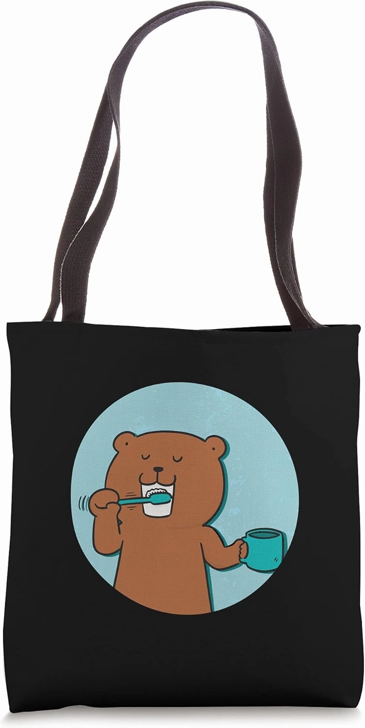Funny Grizzly Bear Brushing Teeth Oral Hygienist Teeth Tote Bag