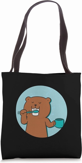 Funny Grizzly Bear Brushing Teeth Oral Hygienist Teeth Tote Bag