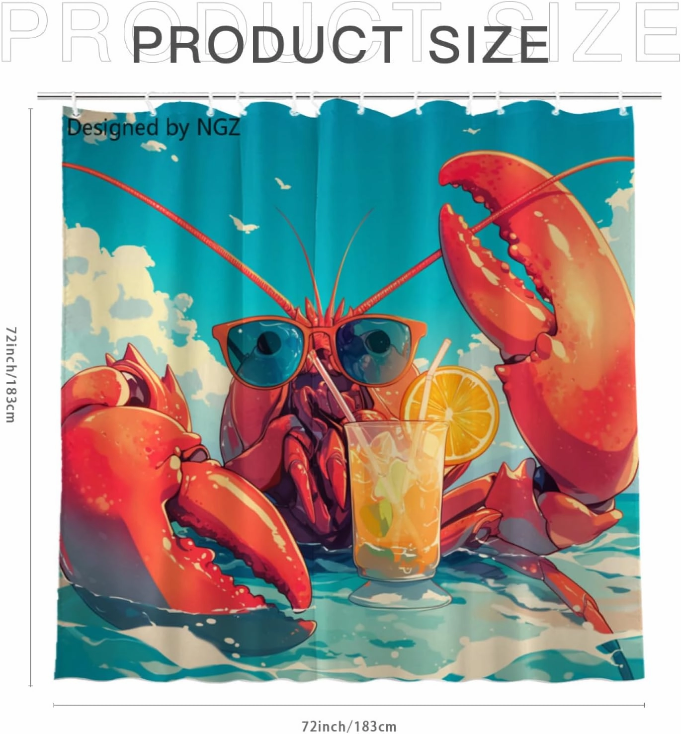 Funny Lobster Blue Shower Curtain, Colorful Lemon Yellow Curtain, 72x72 Inches Shower Curtains for Bathroom, Snow Fabric Bath Curtains Set with 12 Hooks