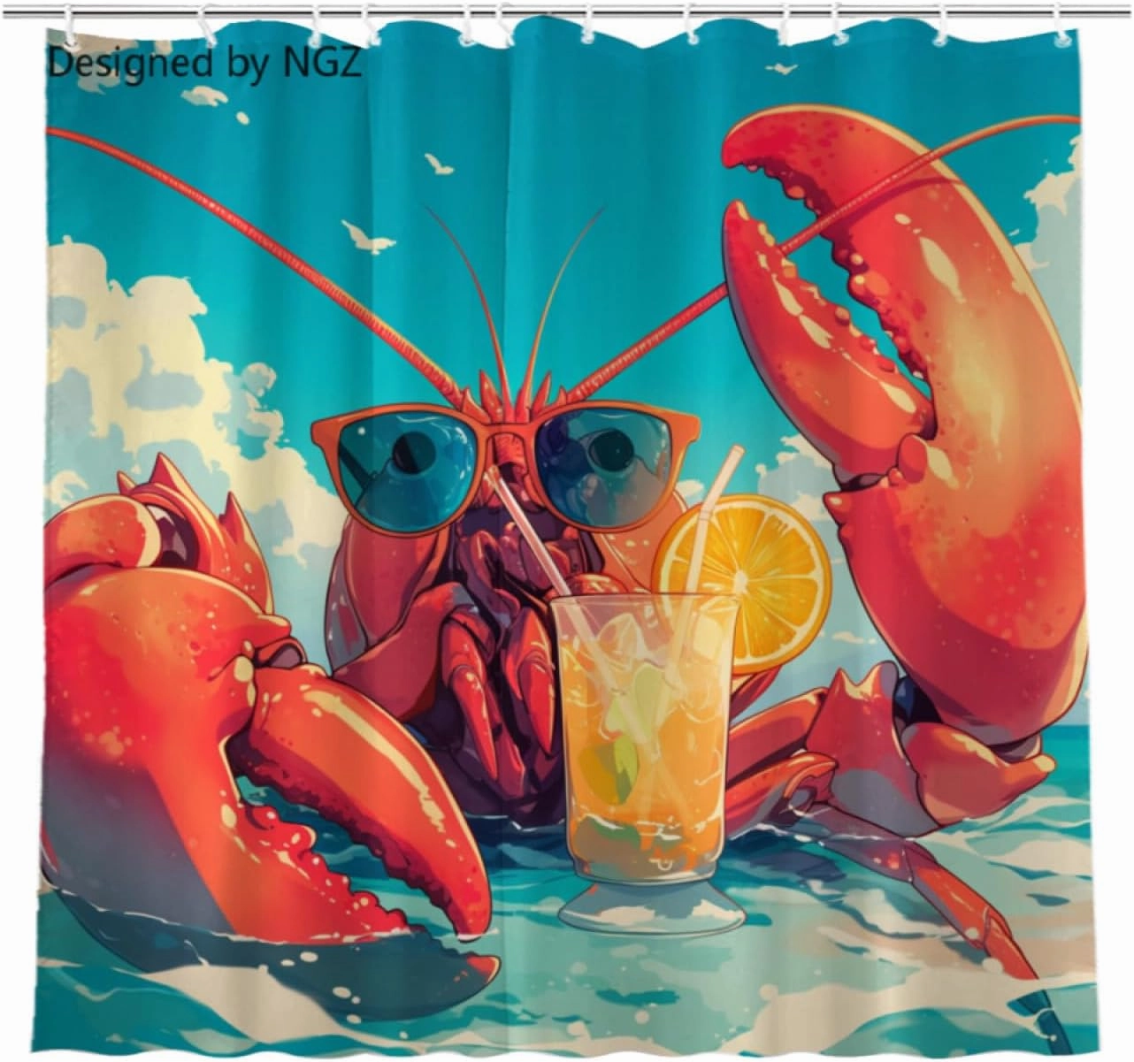 Funny Lobster Blue Shower Curtain, Colorful Lemon Yellow Curtain, 72x72 Inches Shower Curtains for Bathroom, Snow Fabric Bath Curtains Set with 12 Hooks