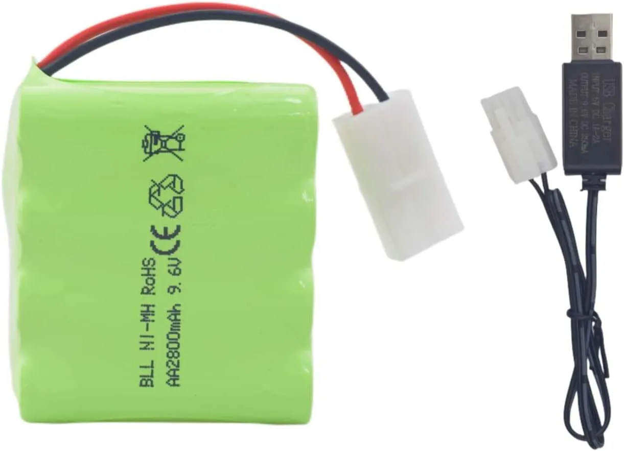 Fytoo AA 9.6V 2800mah RC Battery Pack with Tamiya Plug with USB Charging Cable for Toy Tanks Engineering Department Flatbed semi-Trailer Truck RC Remote Control car Ni-MH high Capacity Battery