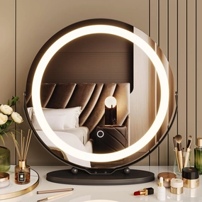 GAOMON 19 inch Makeup Mirror with Lights - Smart Touch Control 3 Colors Dimmable - 360Rotation Round Vanity Mirror for Bedroom, Bathroom, Black
