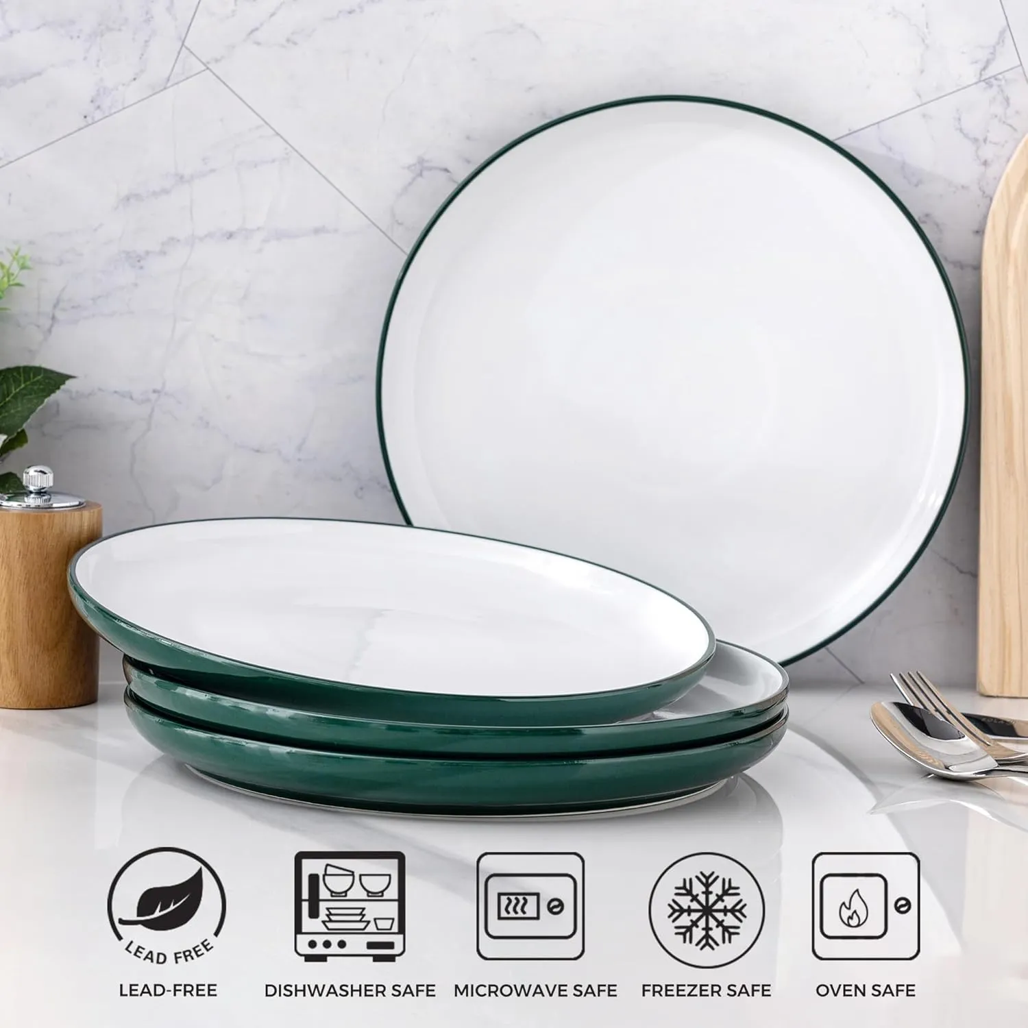 GBHOME 18 Pieces Ceramic Dinnerware Set, Modern White Dish Set for 6，Scratch Resistant Smooth Plates and Bowls Sets，Oven Safe，Microwave & Dishwasher