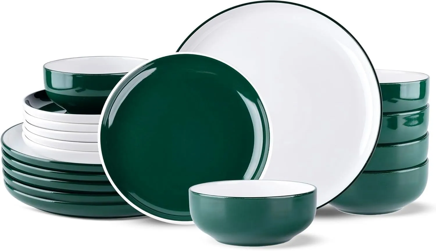 GBHOME 18 Pieces Ceramic Dinnerware Set, Modern White Dish Set for 6，Scratch Resistant Smooth Plates and Bowls Sets，Oven Safe，Microwave & Dishwasher