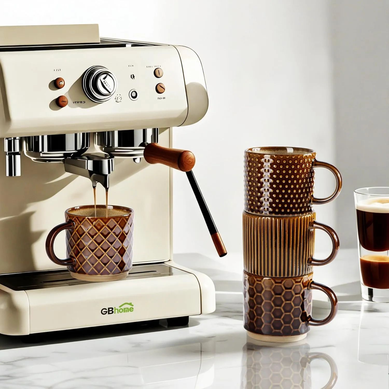 GBHOME 8OZ Stackable Coffee Mugs, Ceramic Coffee Mugs with Texture Patterns for Man,Woman,Dad,Mom, Modern Coffee Cups Set of 4 for Espresso/Cappuccino/Cocoa. Dishwasher&Microwave Safe,
