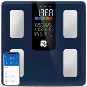 GE Scale for Body Weight Smart: Digital Bathroom Body Fat Scales for BMI Muscle Bluetooth Smart Weight Monitor 11.8" Large Platform Accurate Weighing Machine Health Analyzer with App 500lbs Black