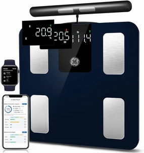 GE Smart Scale for Body Weight: 8-Electrode Digital Bathroom Scale for Weight Fat BMI Muscle Mass Full Body Composition Analyzer 27 Measurements Bluetooth Highly Accurate Weighing Machine, 400 lbs