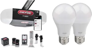 Genie 7155-TKV Smart Garage Door Opener StealthDrive Connect - Ultra Quiet Opener, WiFi, Battery Backup - Works with Alexa & Google Home and GLEDB2-R2 2 Pack Garage Door Opener LED Light Bulb, 4000K