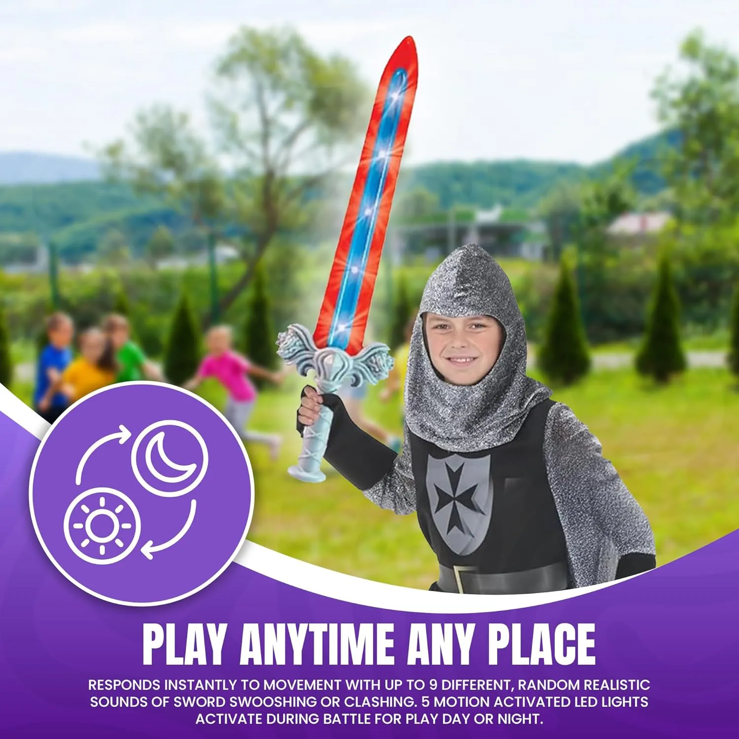 Geospace 23" Knight Geosword Soft & Safe Dueling Toy Swords - 2 Pack with Motion Activated LED Lights & Movement Battle Sounds (Green & Red)