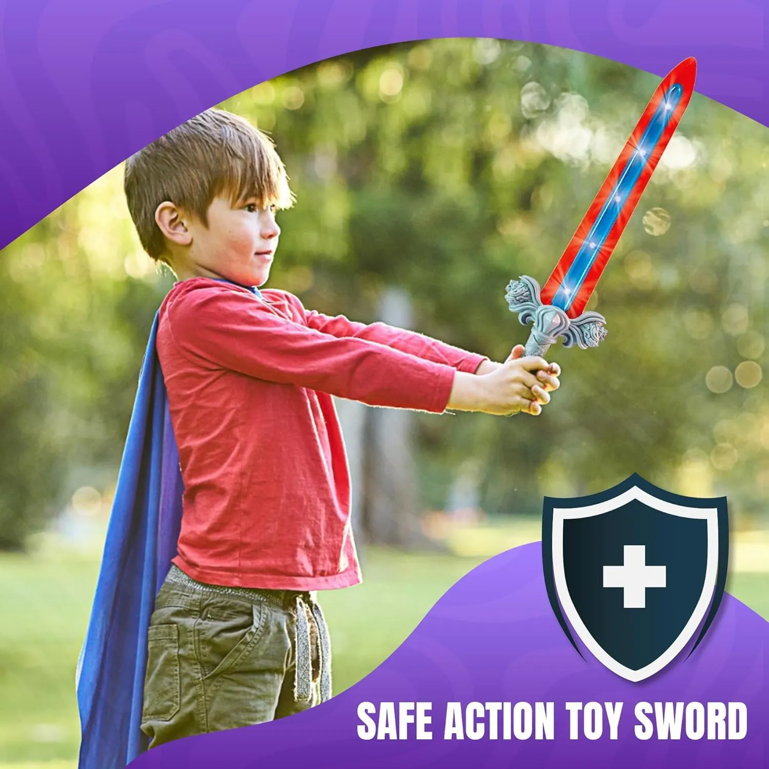 Geospace 23" Knight Geosword Soft & Safe Dueling Toy Swords - 2 Pack with Motion Activated LED Lights & Movement Battle Sounds (Green & Red)