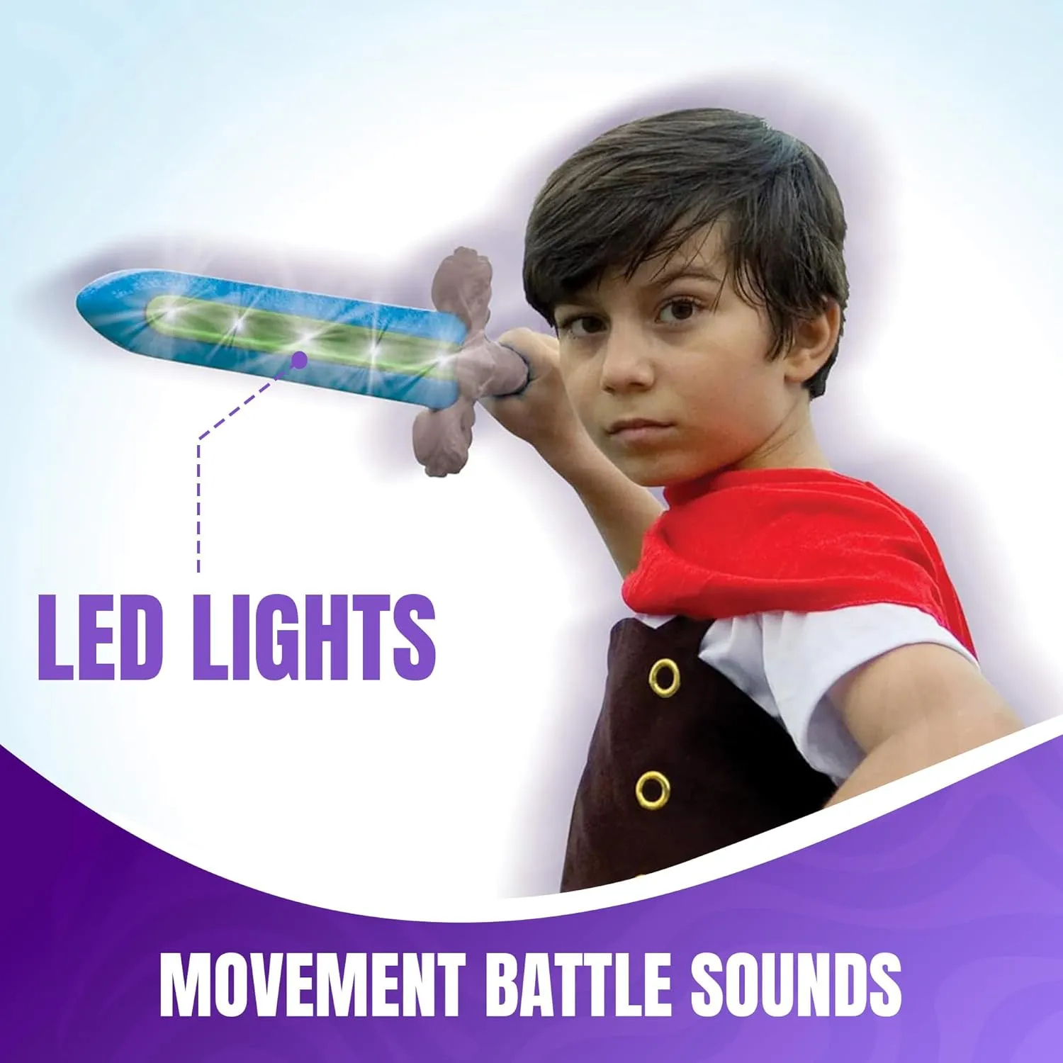 Geospace 23" Knight Geosword Soft & Safe Dueling Toy Swords - 2 Pack with Motion Activated LED Lights & Movement Battle Sounds (Green & Red)