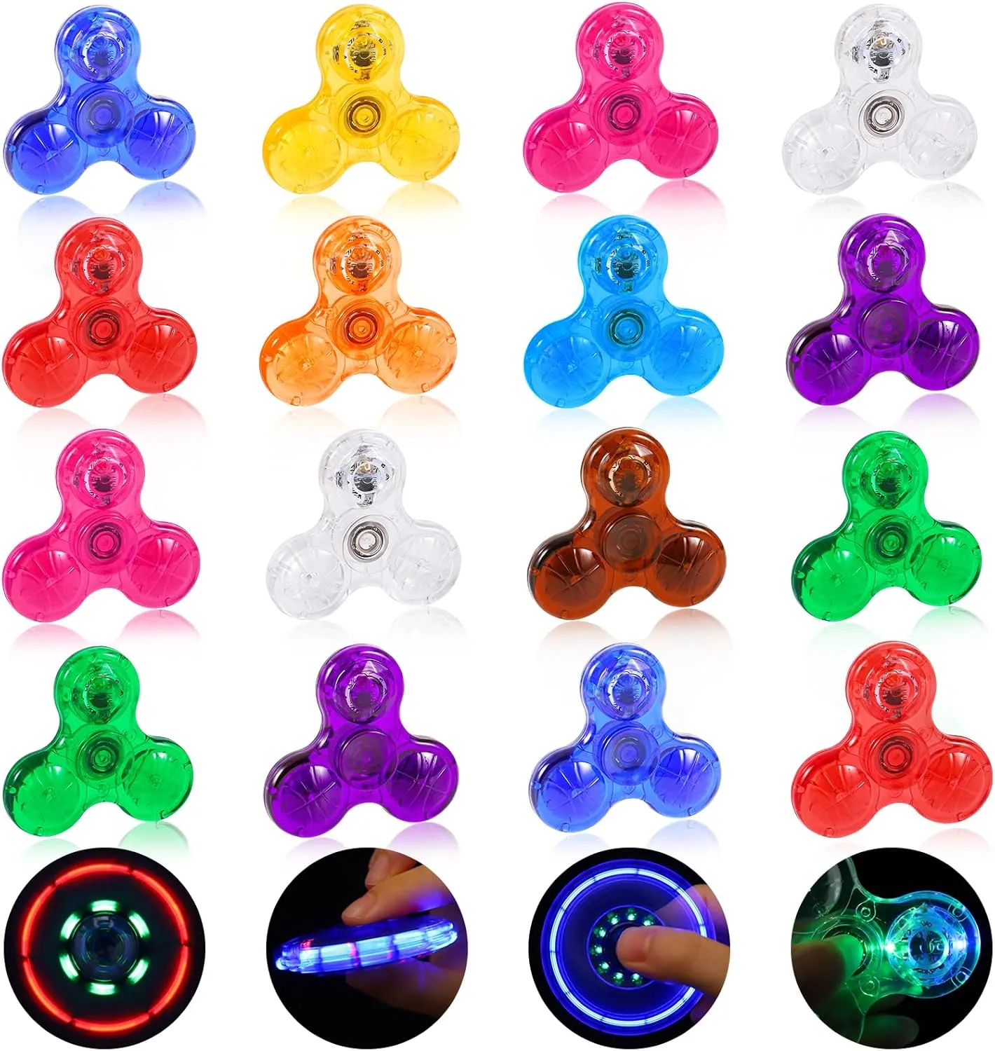 Gigilli Mini Fidget Spinners 16 Pcs, Kids Party Favors, LED Light Up Fidget Spinners for Kids 4-12, Goodie Bag Stuffers Glow in The Dark Party Supplies Class Prizes