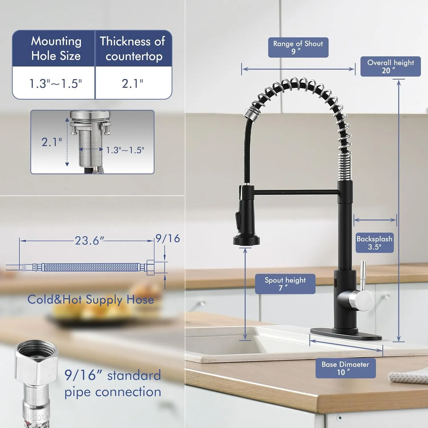 GIMILI Black and Nickel Touchless Kitchen Faucet with Pull Down Sprayer, Motion Sensor Smart Hands-Free Single Handle Kitchen Sink Faucet, Single Hole Kitchen Spring Faucet