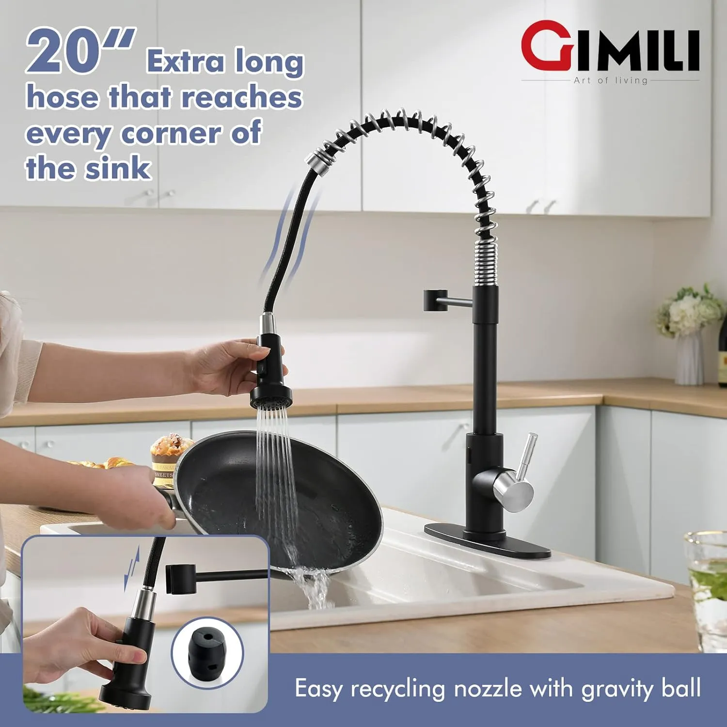 GIMILI Black and Nickel Touchless Kitchen Faucet with Pull Down Sprayer, Motion Sensor Smart Hands-Free Single Handle Kitchen Sink Faucet, Single Hole Kitchen Spring Faucet