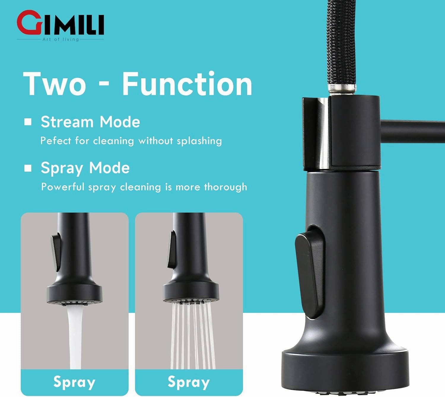 GIMILI Black and Gold Touchless Kitchen Faucet with AC Adapter, Smart Motion Sensor Hands Free Single Handle Kitchen Sink Faucet with Pull Down Sprayer