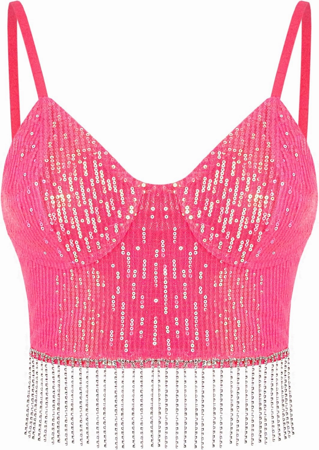 Giovacker Women's Sexy V-Neck Spaghetti Strap Sparkle Sequined Crop Tops Tube Top Bustier Vest Tank Rave Clubwear Camis Tee
