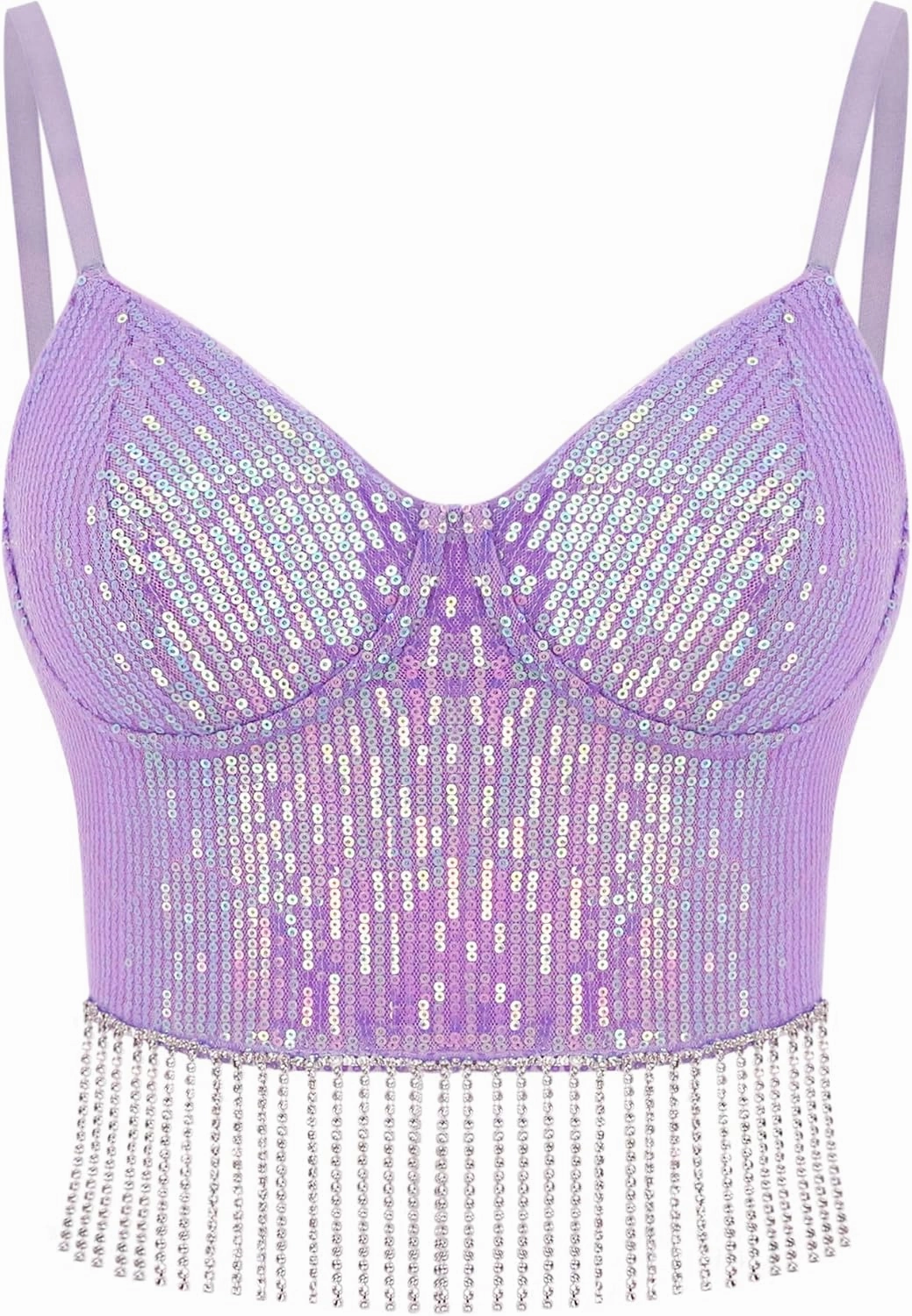 Giovacker Women's Sexy V-Neck Spaghetti Strap Sparkle Sequined Crop Tops Tube Top Bustier Vest Tank Rave Clubwear Camis Tee