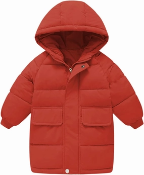 Girls' Long Hooded Puffer Jacket Kids Winter Thicken Padded Down Coat Toddler Water Resistant Quilted Puffer Coat