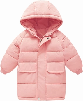 Girls' Long Hooded Puffer Jacket Kids Winter Thicken Padded Down Coat Toddler Water Resistant Quilted Puffer Coat