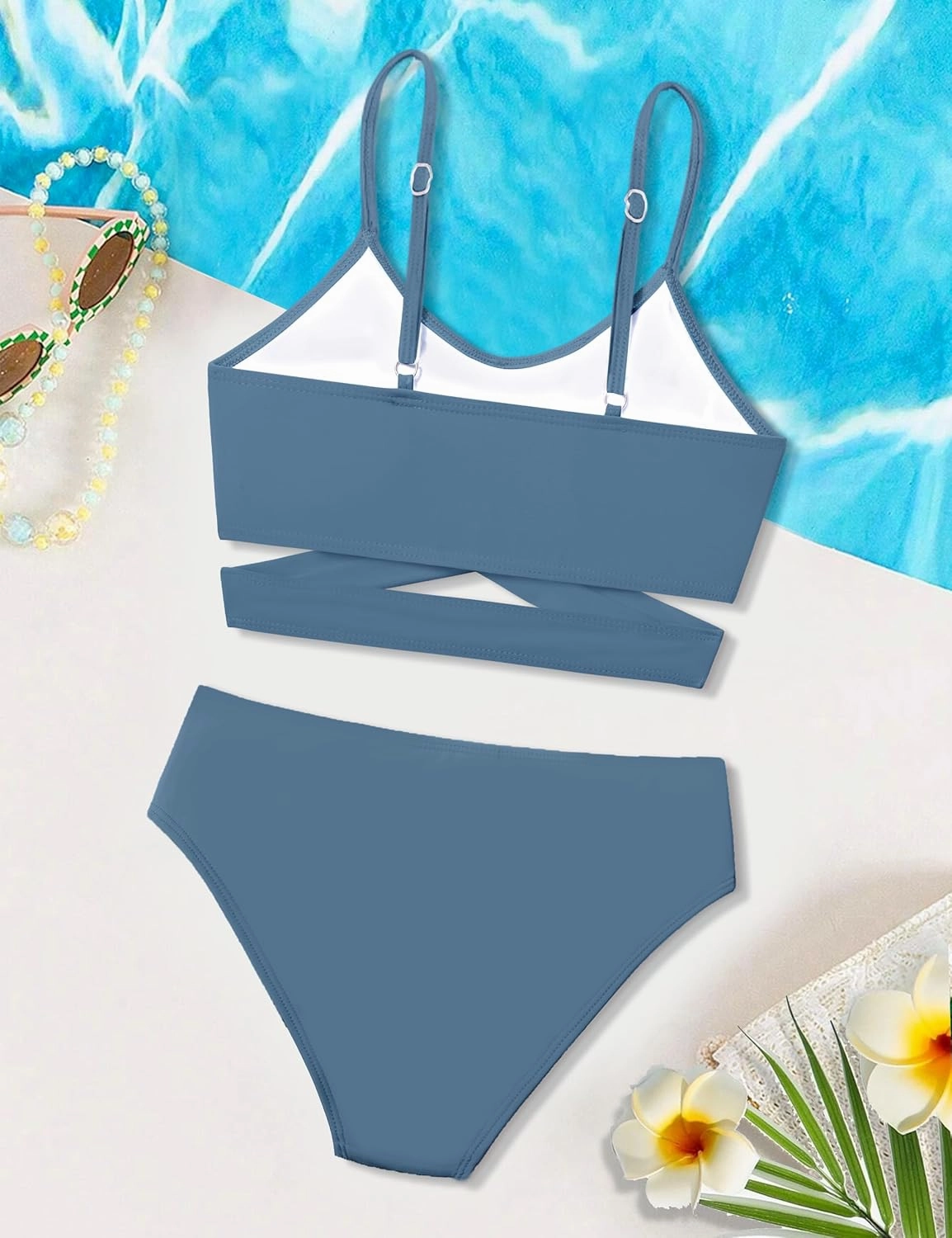 Girls Swimsuit Bathing Suits Criss Cross Bikini Set Two Piece Girls' Swimwear Solid Color Bathing Suit 7-16T
