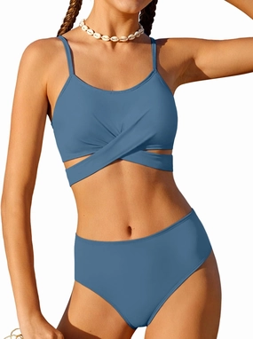Girls Swimsuit Bathing Suits Criss Cross Bikini Set Two Piece Girls' Swimwear Solid Color Bathing Suit 7-16T