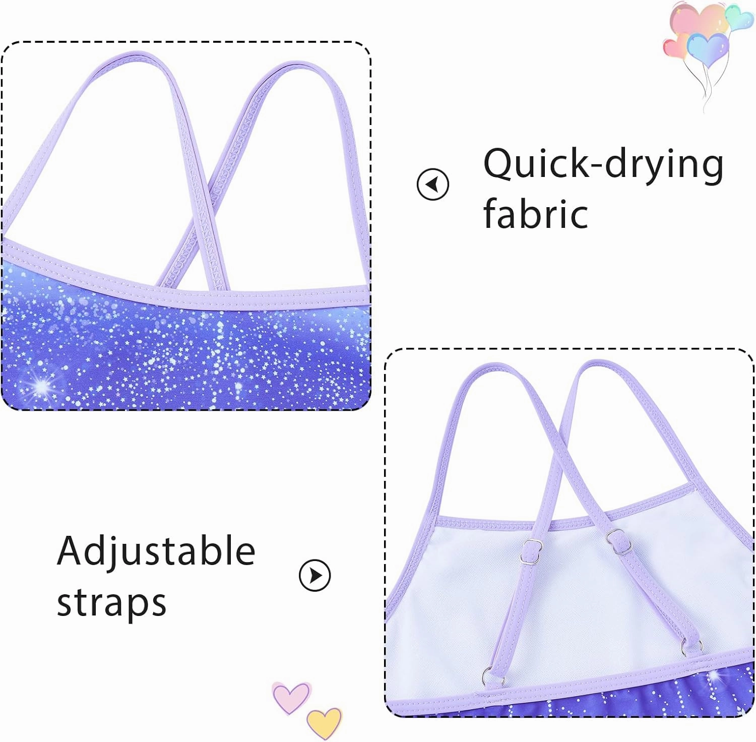 Girls Tankini Swimsuit Mermaid Bathing Suits Criss-Cross Strap Adjustable Summer Beach Two Piece Swimwear Size 4-12