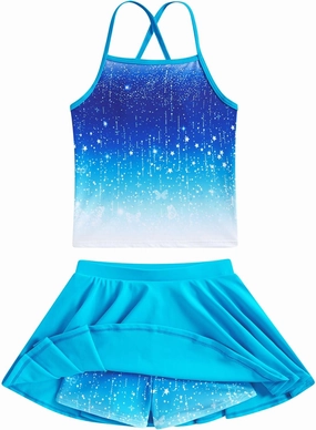 Girls Tankini Swimsuit Mermaid Bathing Suits Criss-Cross Strap Adjustable Summer Beach Two Piece Swimwear Size 4-12