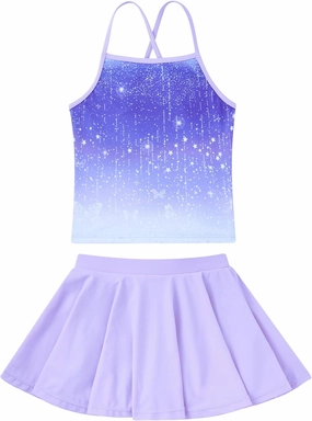 Girls Tankini Swimsuit Mermaid Bathing Suits Criss-Cross Strap Adjustable Summer Beach Two Piece Swimwear Size 4-12