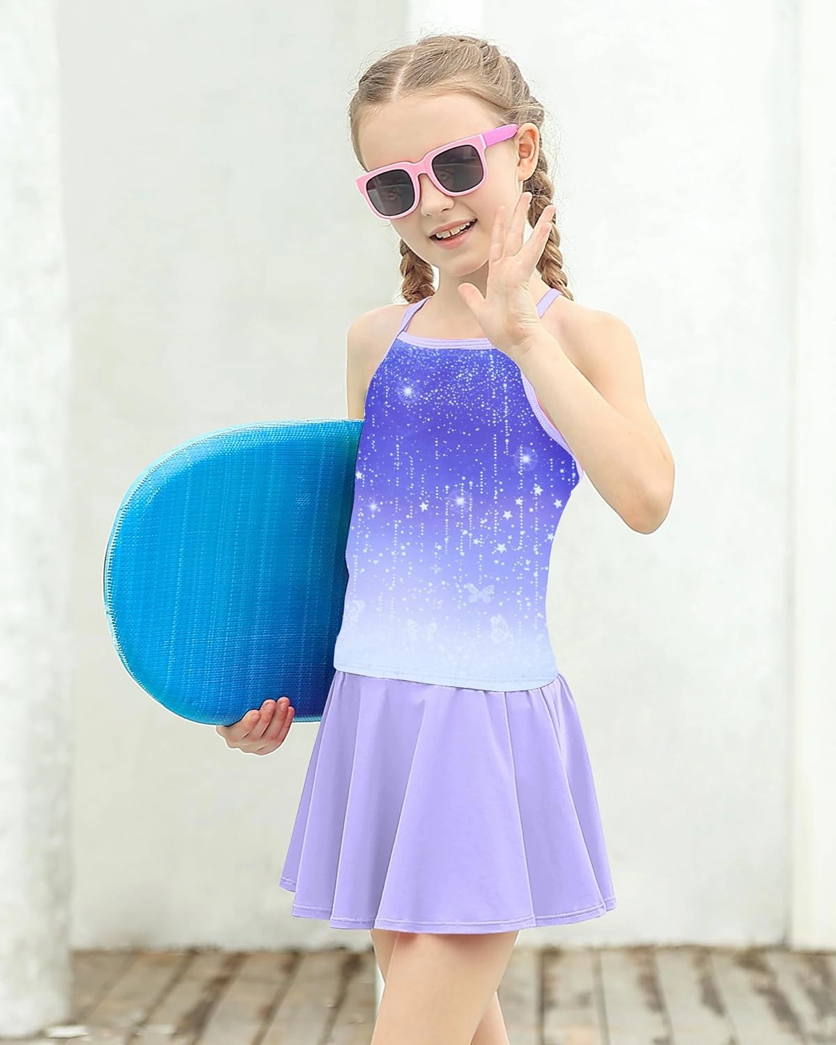 Girls Tankini Swimsuit Mermaid Bathing Suits Criss-Cross Strap Adjustable Summer Beach Two Piece Swimwear Size 4-12