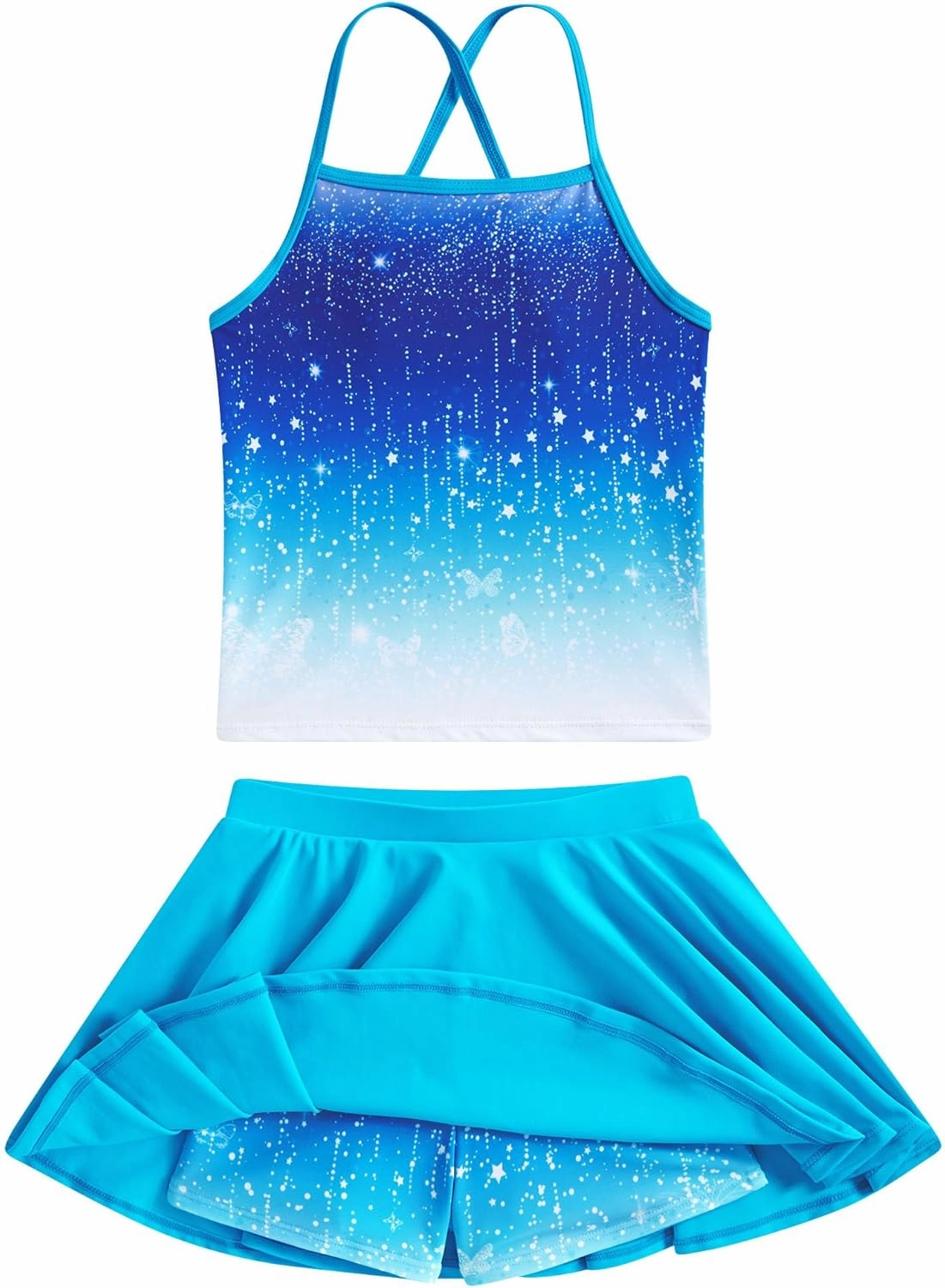 Girls Tankini Swimsuit Mermaid Bathing Suits Criss-Cross Strap Adjustable Summer Beach Two Piece Swimwear Size 4-12