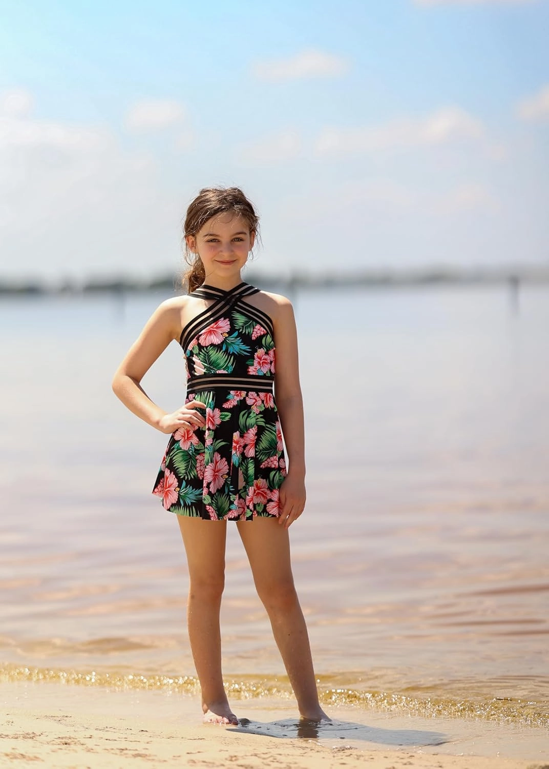 Girls Tankini Swimsuits Set size 7-14T Two Piece Swim Skirt and Bikini Bottom Criss-Cross Hawaii Bathing Suit