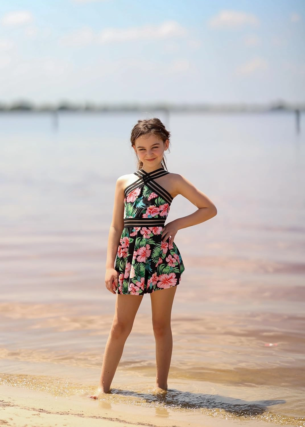 Girls Tankini Swimsuits Set size 7-14T Two Piece Swim Skirt and Bikini Bottom Criss-Cross Hawaii Bathing Suit
