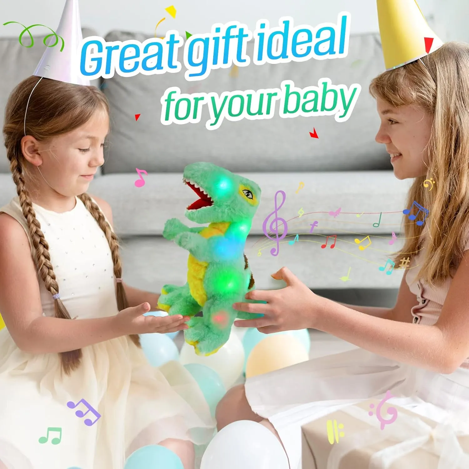 Glow Guards Light up Musical T-Rex Dinosaur Stuffed Animal,Soft Dinosaur Plush Toy with LED Night Light&Lullaby Glow in The Dark,Birthday Children's Day Hoilday Gifts for Toddler Kids Boys Girls,14''